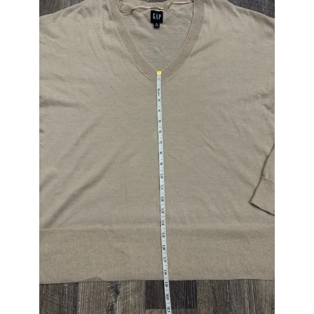 Gap‎ Mens XL Tall Beige V-Neck Sweater Linen Blend Long Sleeve Knit Pullover